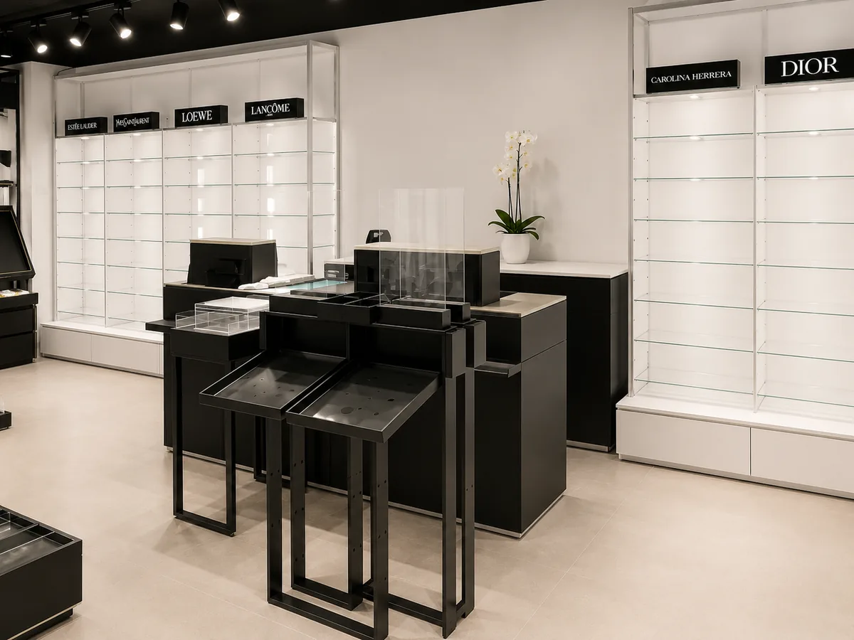 Muebles expositores para tienda de perfumes
