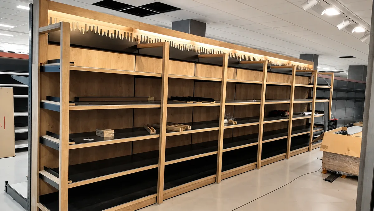 Estantería de madera con iluminación LED para comercio