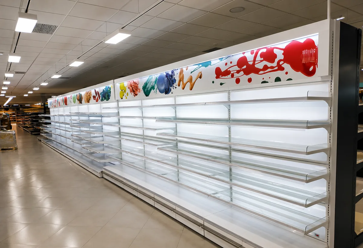 Lineal de estanterías montado en supermercado
